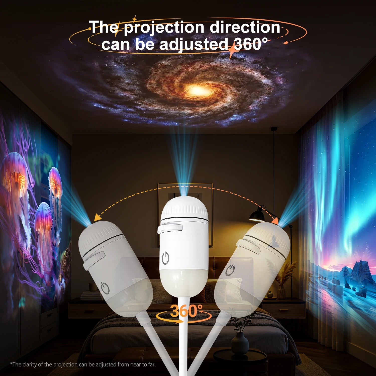 Velora Orbit projecting starry night scene in bedroom